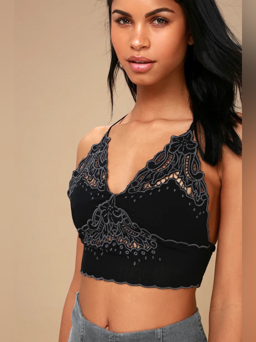 Free People Black Lace Bralette Tank L - Picture 2 of 7